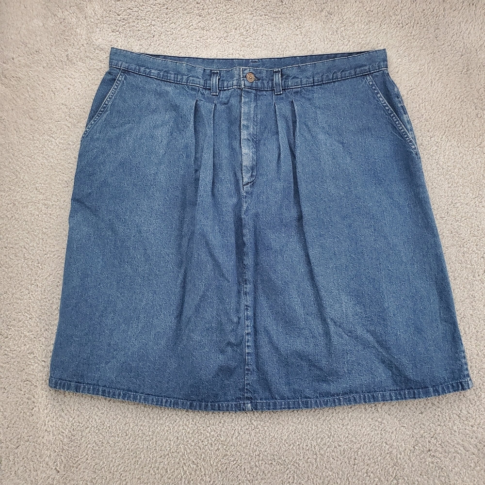 Vintage Levis Denim Skirt Size 28W Midi 1986 USA Made 80s Blue Pleated